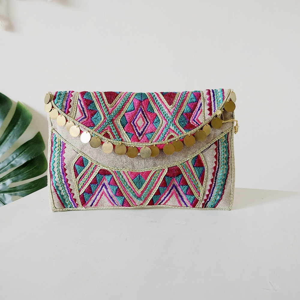 Limited Edition NWT Pink Canvas & Multi Clutch